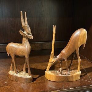 Vintage Carved Wooden Set of Antelope
